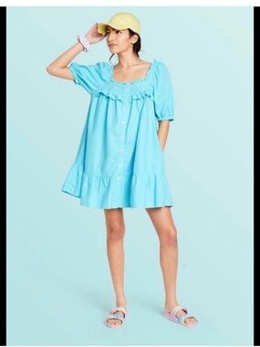 Stoney Clover Lane x Target Light Blue Ruffle Button-Front Mini Dress